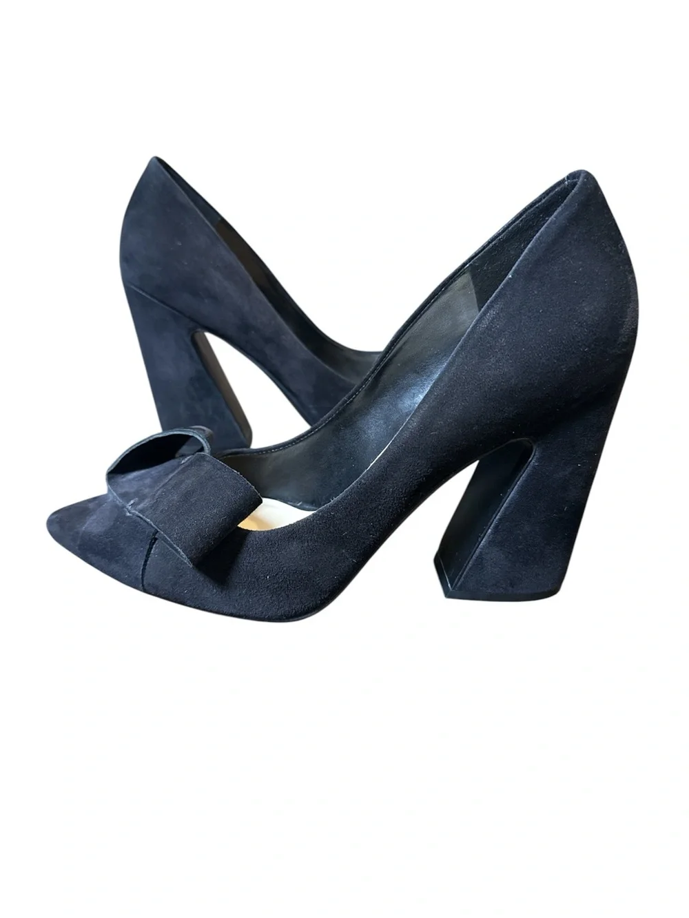 Nine West Haddriana‎ Black Suede Bow Pumps Sz 8 Pointed Toe Heels